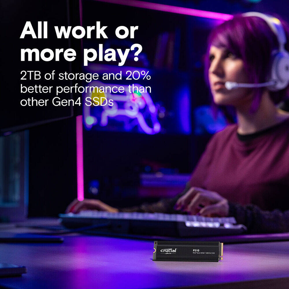 Crucial P310 2TB PCIe Gen4 2280 NVMe M.2 SSD with heatsink up to 7,100MB/s - thumbnail