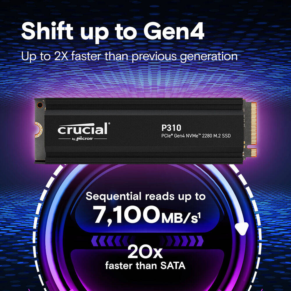 Crucial P310 2TB PCIe Gen4 2280 NVMe M.2 SSD with heatsink up to 7,100MB/s - thumbnail