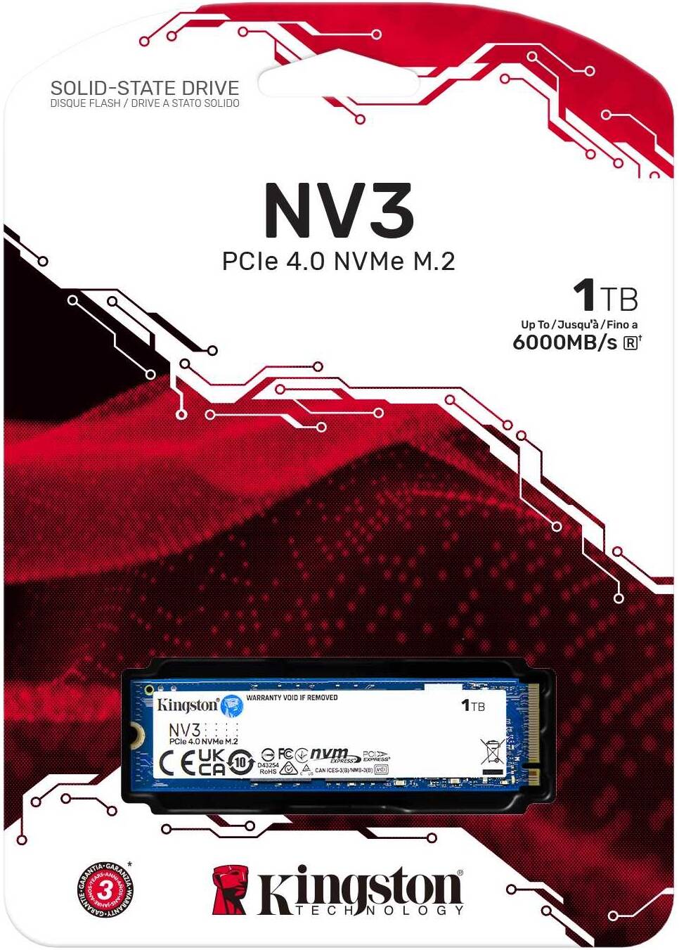 Kingston 1TB NV3 SSD M.2 2280 PCIe 4.0 NVMe, Read: 6,000/ Write: 4,000MB/s - thumbnail