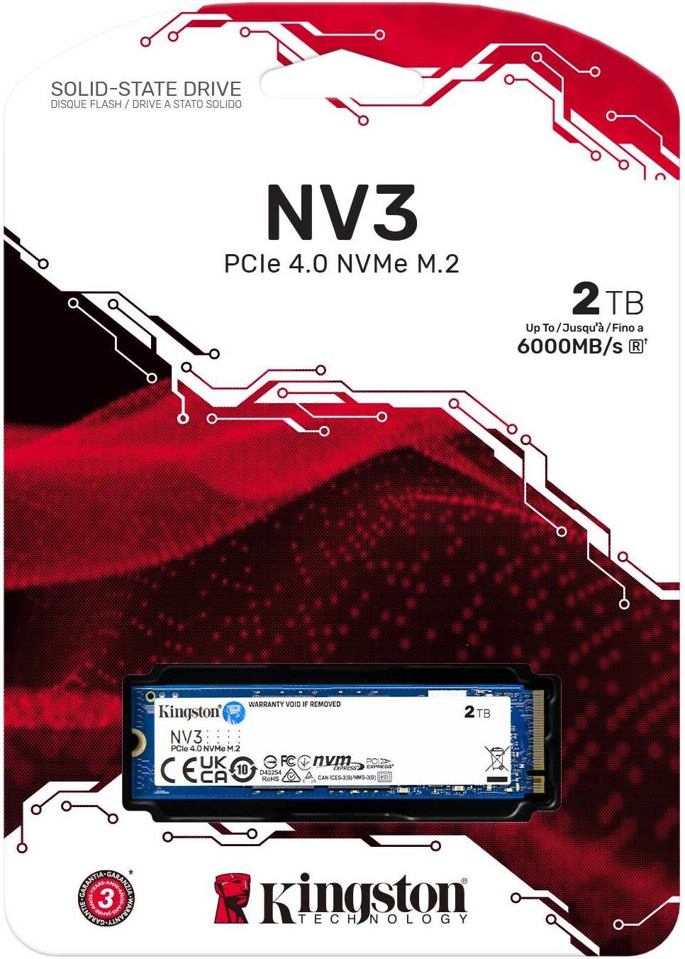 Kingston 2TB NV3 SSD M.2 2280 PCIe 4.0 NVMe, Read: 6,000/ Write: 4,000MB/s - thumbnail