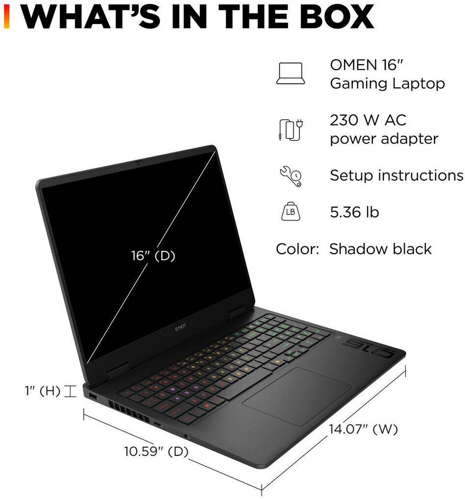 HP OMEN 16-AM0073 GAMING Core™ Ultra 7 255H 1TB SSD 16GB 16" (1920x1200) 144Hz WIN11 NVIDIA® 5060 8192MB SHADOW BLACK RGB Backlit Keyboard. - thumbnail